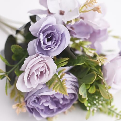 The Baked Studio – Silk Artificial Flower Bouquet (Philippine Roses, Peonies, Dandelion Flower Balls and Foliage) – Realistic Fake Plant for Cake Decoration, Home Décor, Weddings and Crafts (Lemon)