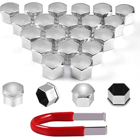 moinkerin 20 stycken skruvpluggar Universal Hjul 17mm Mutterkåpor Plast för Bil-Ej lämplig för Q7(Silver, 17mm)