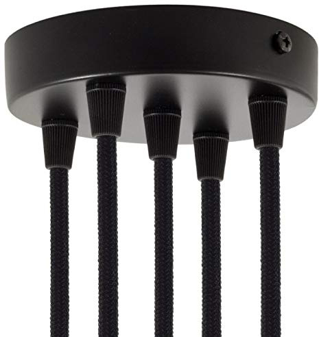 Baldachin für Texilkabel, Lampen Baldachin Metall. 1/2/3/5/7 Loch. Weiß, Schwarz, Chrom, Kupfer, Messing, Perlschwarz (5 Loch Schwarz)