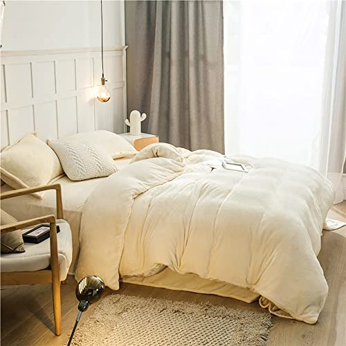Omela Winter Bettwäsche 200x220cm Warm Fleece Plüsch Bettbezug Creme Weiß | Oeko-TEX zertifizierte, mit 2 Kissenbezug 80x80 cm, Cashmere Touch, Flauschig, Winterbettwäsche Set, Reißverschluss