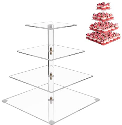 Petsoigné Cupcake-Ständer Tortenständer-Set aus Acryl, Cupcake-Halter, Süßigkeiten, Cupcake-Turm, Bar, Party-Dekoration, 4-stöckiges Acryl-Display für Gebäck für Party, Hochzeit, Geburtstag
