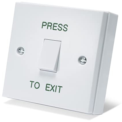 SecureMyDoor Press To Exit Button, Door Release Switch, White Plastic | For Access Control Systems, Commercial & Residential Settings, Easy Surface Mount Installation,