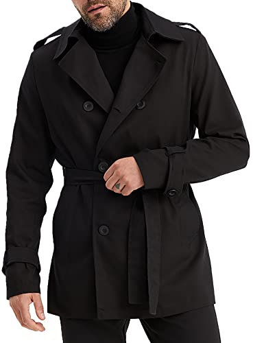 Leif Nelson Trench - Giacca corta da uomo, a mezza stagione, da uomo, in 100% cotone, Nero , L
