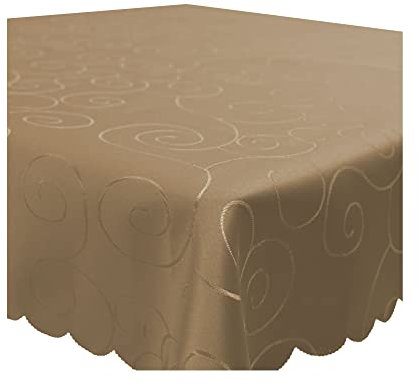 Tischdecke Damast Ornamente Circle, 18, edel bestickte Tischdecken, Tischtuch Bügelfrei und Fleckenabweisend, pflegeleicht waschbar (Hellbraun, 110x110 cm)