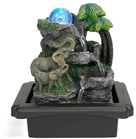 Dyna-Living Zimmerbrunnen Tischbrunnen mit Rollender Kugel, Brunnen Polyresin Springbrunnen LED-Beleuchtung Mehrfarbig, Tischplatte Wasserbrunnen Wasserfall Brunnen