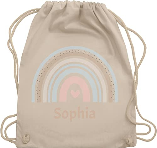 Turnbeutel Rucksack - Boho - Regenbogen Farbbogen Himmelsbogen Rainbow - Unisize - Naturweiß - personalisierter beutel kinder kindergartenbeutel name chic stil stoffbeutel