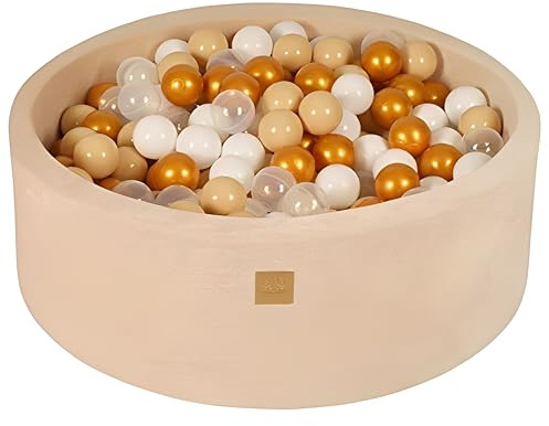 MEOWBABY Piscine à balles pour bébé - Ronde 90 x 30 cm - avec 200 balles - en Velours - Écru : Or/Beige/Blanc/Transparent