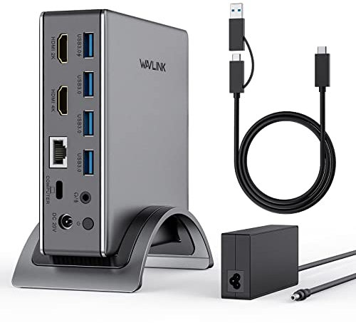 WAVLINK USB 3.0 Universal Laptop Docking Station,10-in-1 4K Dual HDMI Display USB C Docking Station with 100W PD Gigabit Ethernet for M1/M2 MacBook Pro/Air,Surface Pro,Dell XPS,Windows,Thunderbolt 3/4