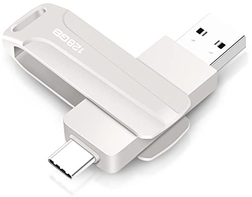 Clé USB 128GB 2-en-1 128GB Type C Pendrive 128GO USB C Flash Drive 128 Giga 2-in-1 OTG Pen 128GO for PC/Tablet/Laptop/Smartphone with Type C, Xiaomi/Huawei (Argent)