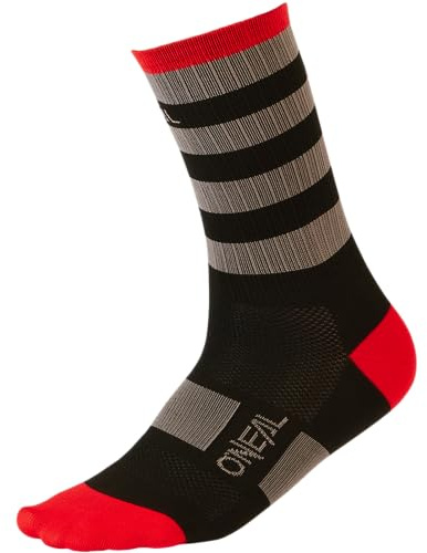 O'NEAL | Mountainbike Fahrrad Socken | Downhill Freeride | Schweißabsorbierend, gute Passform, hochwertige Materialien | MTB Performance Sock Stripe V.24 | Unisex | Schwarz Grau Rot | 43-46