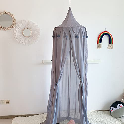Surwin Betthimmel Madchen Jungen Babybett Doppelbett, Grau Rosa Weiß Moskitonetz Baldachin Kinderzimmer Einzelbett Himmel Schlafzimmer Dekoration Spielzelte Kinder Geschenk, Ohne Bohren (Grau)