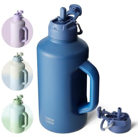 BOTTLE BOTTLE Isolierte Wasserflasche mit Strohhalm und doppeltem Deckel, Sport-Edelstahl-Wasserflasche für Herren, mit Griff, Vakuum aus Edelstahl, für Workout, Fitnessstudio, Fußball und Sport