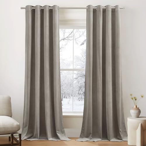 PONY DANCE Schlafzimmer Gardinen Samt Taupe Samtvorhänge mit Ösen 2er Set H 220 x B 132 cm Thermo Vorhänge gegen Kälte Velvet Curtains Blackout Verdunklungsvorhänge (Gewicht: 300g/m²)