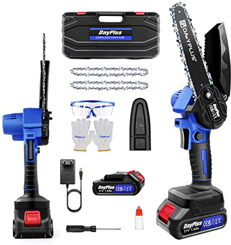 Mini Tronçonneuse, 6 Pouces Tronçonneuse Électrique Sans Fil avec Batterie Rechargeable de 1500mAh, Brushless Tronçonneuse à Une Main pour Élagage de Arbres/Coupe du Bois/Taille de Branches