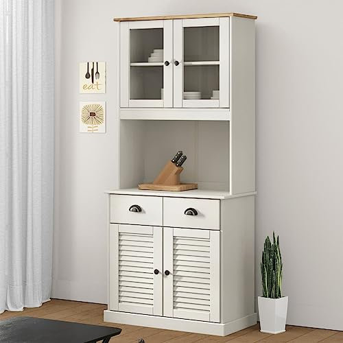Hommdiy Küchenschrank, Hochschrank Küchenbuffet Vitrinenschrank, Buffetschrank Highboard VIGO 78x40x175 cm Massivholz Kiefer