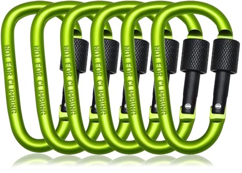 Morn Light 6er Pack Karabiner mit Schraubverschluss, Schraubkarabiner aus Aluminium, D-Form Karabinerhaken für Rucksack, Camping & Schlüssel (Nicht zum Klettern)
