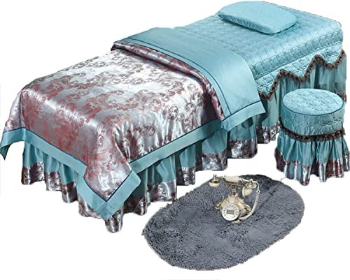 KARFRI Massagetisch-Laken-Sets, 5-teiliges Mikrofaser-Massagetisch-Laken-Set – einfarbige Tischdecke, Bettwäsche, Lila, 185 x 70 cm quadratischer Kopf (blau, 185 x 70 cm quadratischer Kopf)