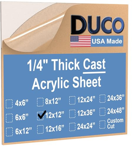 Duco 1/4 Clear Cast Acrylic Sheet, 12x12 Plexiglass Sheet