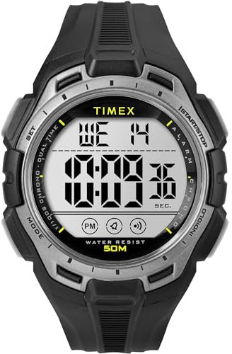 Timex Orologio sportivo da uomo, 43 mm, cinturino in resina nera, quadrante digitale, cassa nera TW5M63600