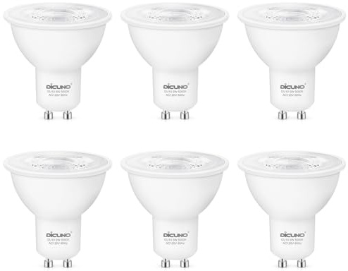 DiCUNO GU10 LED Bulb, 40W Equivalent, Daylight White 5000K, Non-Dimmable, 450LM, MR16 GU10 LED for Spotlight, Track Lighting, 5W Recessed Ceiling Light Bulb with 38° Beam for Kitchen, Pack of 6