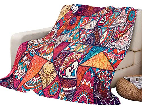 Carbono Kuscheldecke Rotes Retro Muster Extra Weiche Baumwolldecke,Flanell Fleecedecke,Antistatisch,Falten Beständig, Anti-Verfärben,Für Reisen Und Outdoor-Camping,150X200Cm