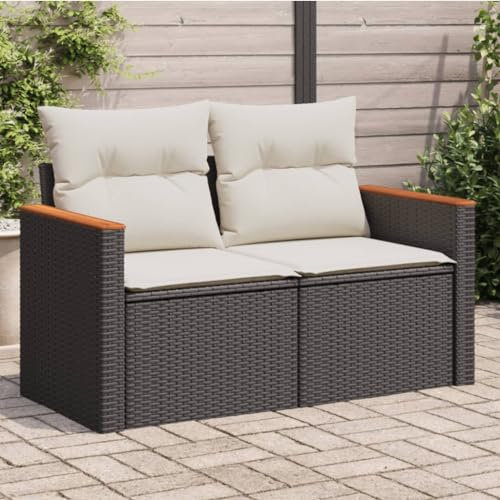 Keyroto Gartensofa 2 Sitzer Gartenlounge 2 Sitzer Rattan Sofa 2 Sitzer Sofa Balkon Lounge Möbel Outdoor Gartensofa mit Kissen Poly Rattan Schwarz