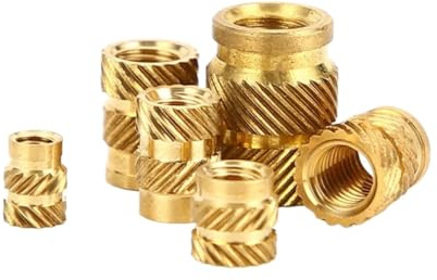 Einpressmuttern Hotmelt-Mutter Messing Heatset-Einsatzmuttern Einspritz-Hotmelt-Doppeltwill-gerändeltes gelbes Kupfer, heiß in Kunststoff-Einsatzmutter M3 gepresst, 100 Stück(M3xOD4.6xL7.0)