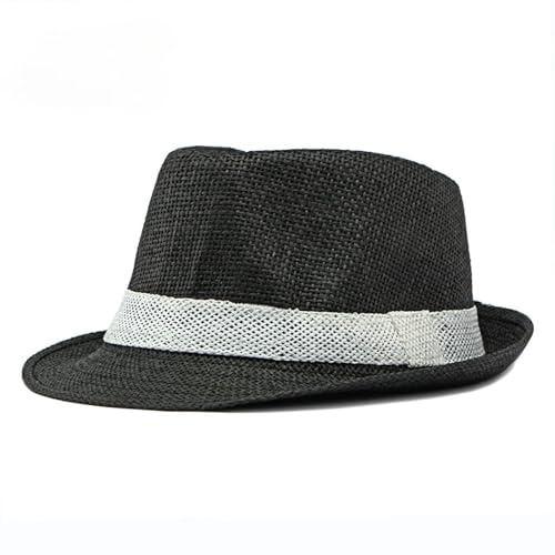 FULUJIDI Fedora Trilby Filzhut Hut Solid Jazz Hut Männer Outdoor Strand Hut Frauen Strohhut Gewebt Streifen Sonnenschirm Hut Freizeit Schnalle Beach Sun Panama Cap Schwarz