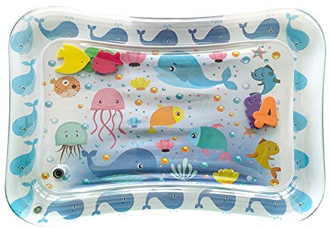 Colchoneta Inflable de Agua para Bebé, con Patrón de Vida Marina, para Estimulación Sensorial y Aprendizaje Cognitivo, Azul 50x70cm