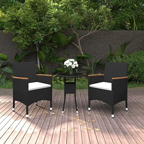 Sufrk 3-TLG. Garten-Essgruppe TerrassenmöBel Set GartenmöBel Essgruppe MöBelsets Garden Furniture Garten MöBel DraußEn Poly Rattan Schwarz - 3058464