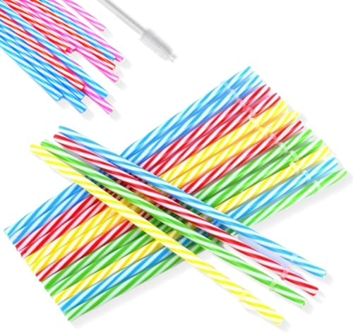 EIYVPRA Pailles en Plastique Colorées, 50 Pièce 23 cm Pailles Réutilisables avec Brosse à Paille, couleurs assorties, Pailles Découpées pour de Nombreuses Tailles de Tasses