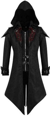 LLTTEER Veste steampunk médiévale avec capuche, manteau gothique, manteau médiéval, costume d'Halloween, vêtements de renaissance, veste de frack vintage
