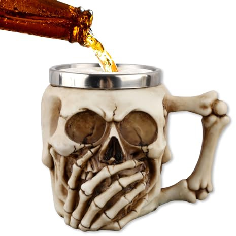 BAYINBROOK Tasse Viking en Acier Inoxydable, Tasse Mug Gobelet Médiévale de Différents Styles, Tête de Mort Tasse pour Café Bière Boisson etc, pour Hommes Femmes (I)