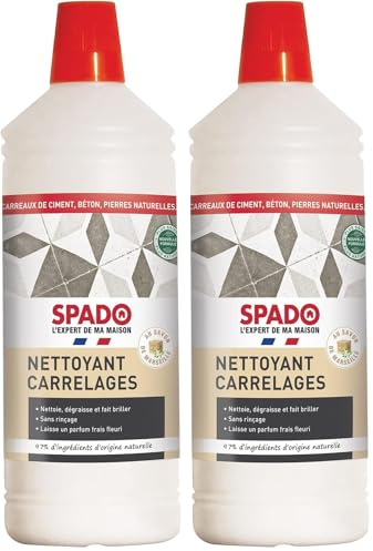 SPADO - Nettoyant carrelages - Nettoie, dégraisse et fait briller - Sans rinçage - Parfum fleuri - Au savon de Marseille - 97% ingrédients naturel - 1 L - Fabriqué en France (Lot de 2)