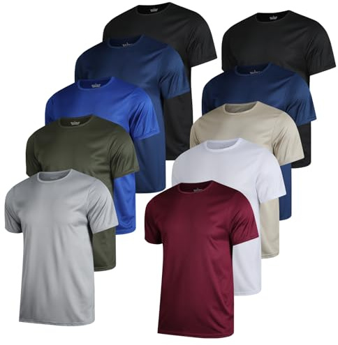 FMTYYPYDFS 10er-Pack Rundhals-T-Shirts für Herren, Rundhalsausschnitt, kurzärmelig, Sport-T-Shirt, Schwarz/Weiß/Grau/Armeegrün/Marineblau/Königsblau/Weinrot/Khaki, XL