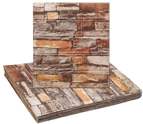 sourcing map 20pcs 3D Brick Effect Wall Panels 29 sq.Ft Coverage Peel and Stick Brick Wall Tile, 13.8x15.2 Waterproof Brick Design Wallpaper Backsplash, Rock Yellow