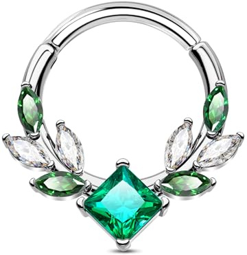 Jewseen Knorpel Ohrringe Grün Septum Ringe CZ Helix Ohrring Edelstahl Conch Ohrring Daith Piercing Schmuck für Frauen Männer, 16G 10MM, Zirkonia, Zirkonia