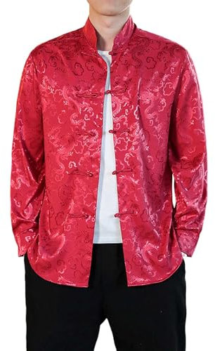 Duohropke Herren Jacke-Traditionelle Chinesische Kung-Fu-Jacke Uniform Tai-Chi-Mantel Verdickt mit Futter Kampfkunst Frühling Herbst Langarm Hemd