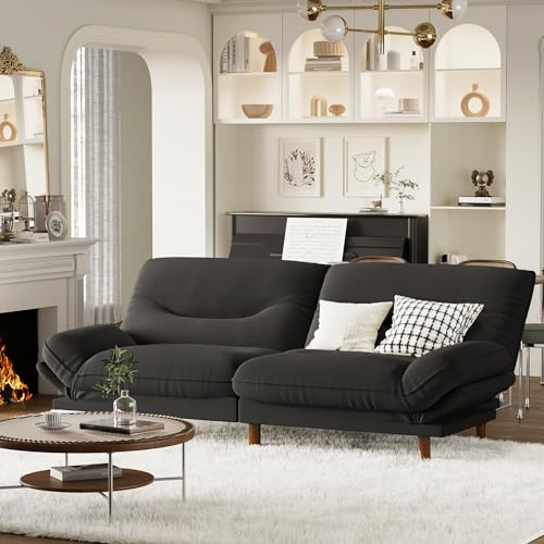 Homall Futon Sofa Bed, Modern Loveseat Futon Couch with Adjustable Backrest and Armrests, Sleeper Sofa Bed with Wood Frame for Living Room, Office, Apartment (Fabric, Black)