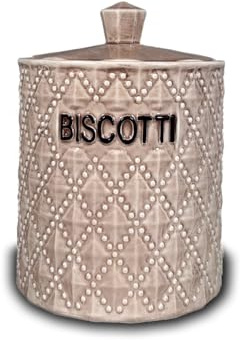 ARCA, Biscottiera Ermetica in Ceramica Lavorata, Barattolo Porta Biscotti con Pomello Ergonomico, Lavabile in Lavastoviglie, 17x18 cm, Fantasia Fine, Colore Tortora