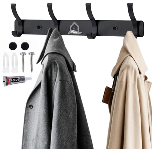 F&D Home - Appendiabiti da Parete con 4 Ganci e 2 Viti Facile da Montare – Attaccapanni da Muro Moderno in Lega di Alluminio – Porta Asciugamani Bagno, Appendigiacche Ingresso,Appendi Strofinacci