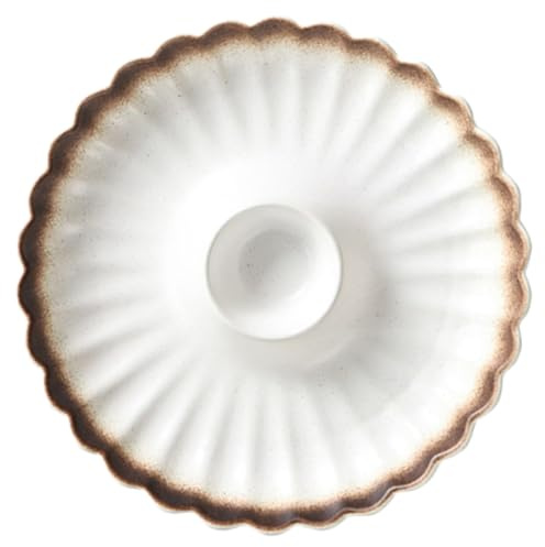 LABRIMP Sushi Plate for Japanese Restaurants and Sushi Bars Multi-Purpose Ceramic Round Japanese Style with Dipping Saucer White Serving Dish Not Easy to Break