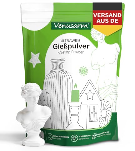 Venusarm Gießpulver Weiß 2,4kg, Gießpulver wie Neuschnee, Gießmasse wie Spiegel Glatter, Beruhigende Härte Gips zum Gießen für Detailgetreue Reliefs Kunsthandwerk Ornamente Gipsformen DIY