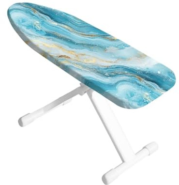 ASQVTIFE White Blue Marble Ironing Board with Elastic Edge Dust Proof Iron Board Cover for Home Replacement Elastic Trim for Easy Installation 2 Hook and Loop Fastener Strap