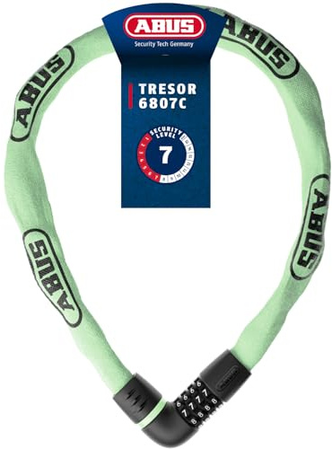 ABUS Kettenschloss Tresor 6807C, Länge 110 cm, grün | Fahrradschloss mit komfortablem Schließmechanismus, 7 mm Vierkantkette, 4-stelligem Zahlencode, Abtastschutz