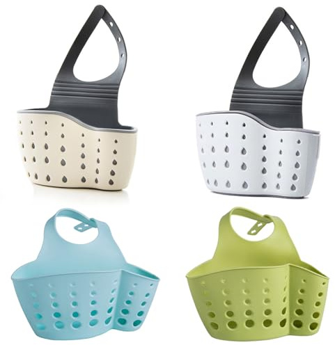 FDDU 4 Stück Küchenspülen Hängekorb, Verstellbarer Silikon Hängekorb, Abtropfgestell Bad Halter, Silikon Schwammhalter, für Küche und Badezimmer Schwamm, Geschirrspülbürste, Seife