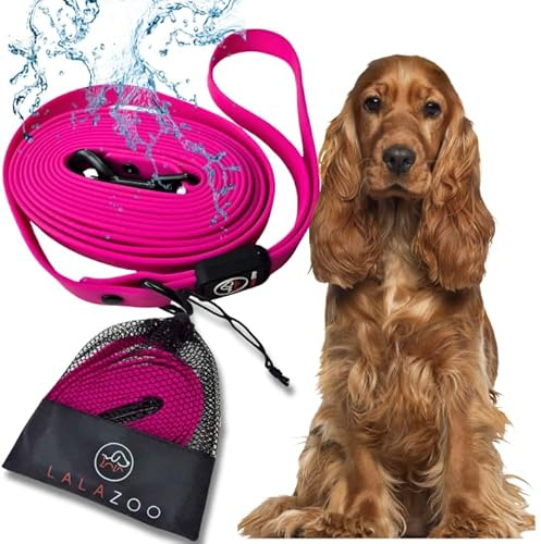 Lalazoo RUBBY Hundeleine Trainingsleine 5m – Wasserdicht PVC Schleppleine für Hunde – Fuchsia, 15mm Breit – Robuste Langlaufleine mit Karabiner & Handschlaufe – Für Training, Rückruf & Fährtenarbeit
