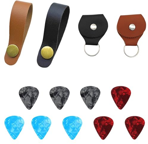 YJFY Gitarrengurt Kopfplatten Adapter Gitarren Plektren Baum Vintage echtem Leder Enden Gurtschlössern Gitarrenplektren Universell für Gitarre, Ukulele, E-Gitarre Tragegurt (Schwarz braun blau rot)