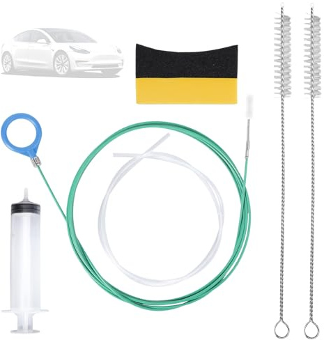 Penitue 6pcs Outil Nettoyage Drain Toit Ouvrant Automatique, Comprenant Un Tube de 5m Long, Éponge, Seringue, Tuyau & Brosses Nettoyage, pour Les Trous Drainage des Essuie-Glaces Toit Ouvrant Coffre