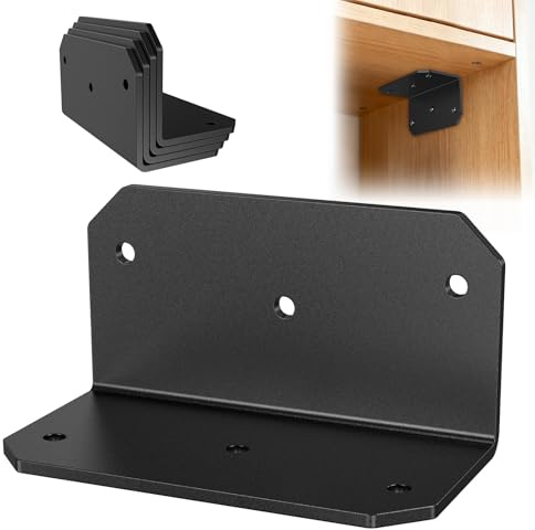 SecureLatch 4 Inch Heavy Duty Galvanized L Bracket, 90 Degree Angle Bracket for Wood, 4×2×2 Metal Corner Brace for Floating Shelves, Table, Framing, Fence, Deck, Furniture (Black-4PCS)